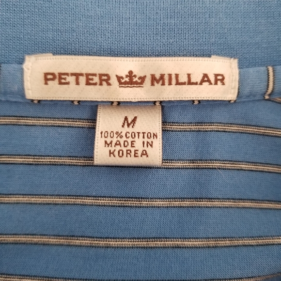 Peter Millar Blue Striped Polo Size Medium - Picture 6 of 11